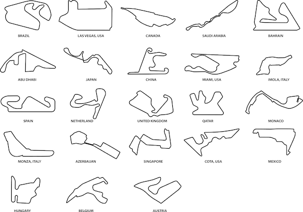 Ilustración del conjunto de colecciones vectoriales de mapas de circuitos de carreras