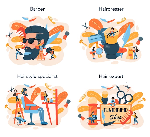 Ilustración de conjunto de concepto de peluquero