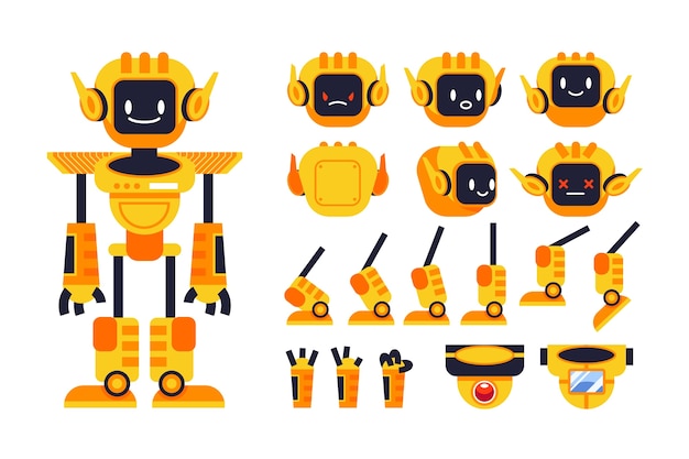 Vector ilustración de conjunto de constructor de personajes de robot