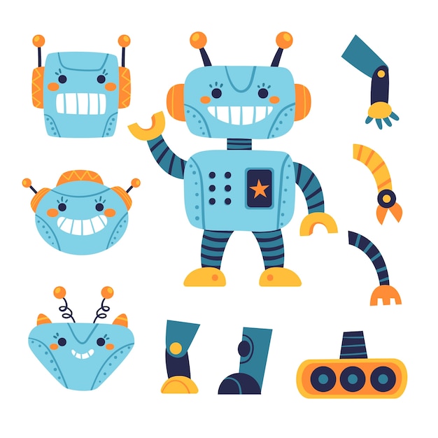 Vector ilustración de conjunto de constructor de personajes de robot