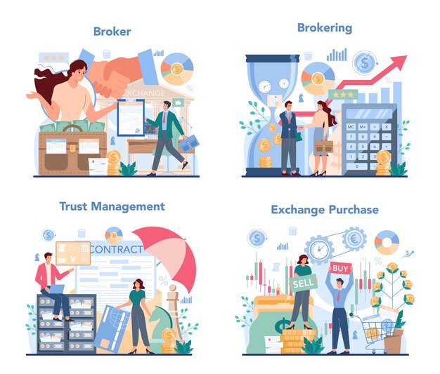 Ilustración de conjunto de corredor financiero
