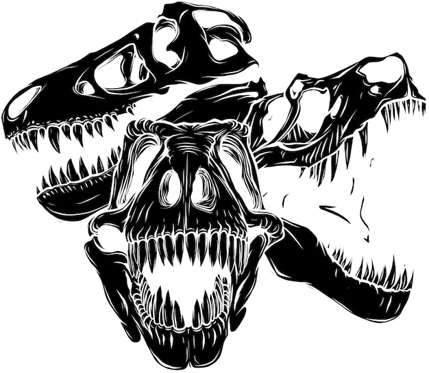 Ilustración de un conjunto de cráneos de dinosaurio.