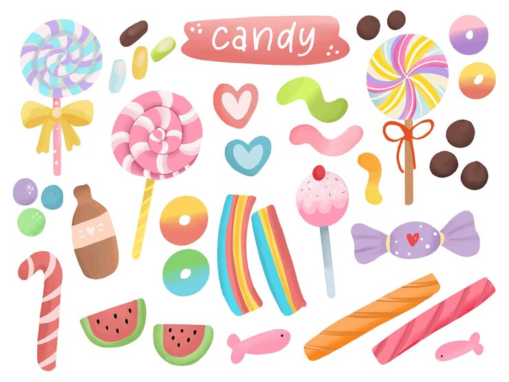 Vector ilustración de conjunto de dibujo de acuarela dulce de caramelo. colección de arte de clip de elemento de paleta y caramelo.