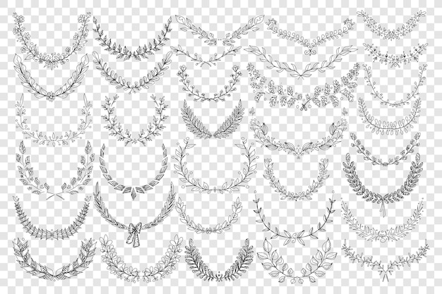 Ilustración de conjunto de doodle de ornamento de hojas naturales