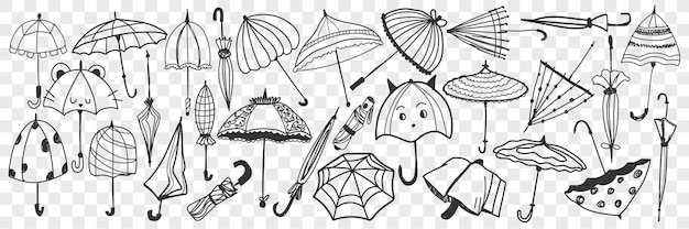 Ilustración de conjunto de doodle de paraguas