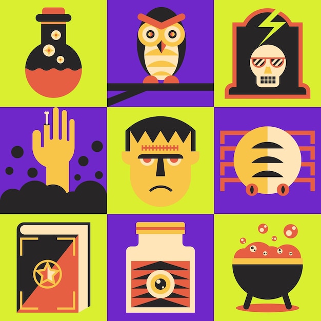 Ilustración del conjunto de elementos de Halloween perfecto para el diseño con temas de Halloween