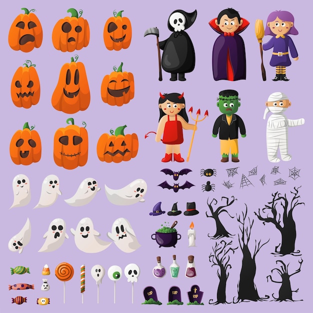 Ilustración del conjunto de elementos de Halloween