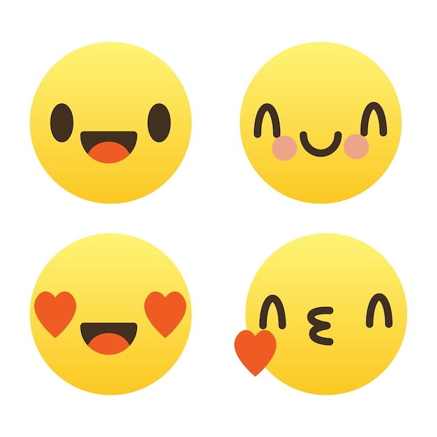 Ilustración de un conjunto de emojis mixtos vectoriales en blanco