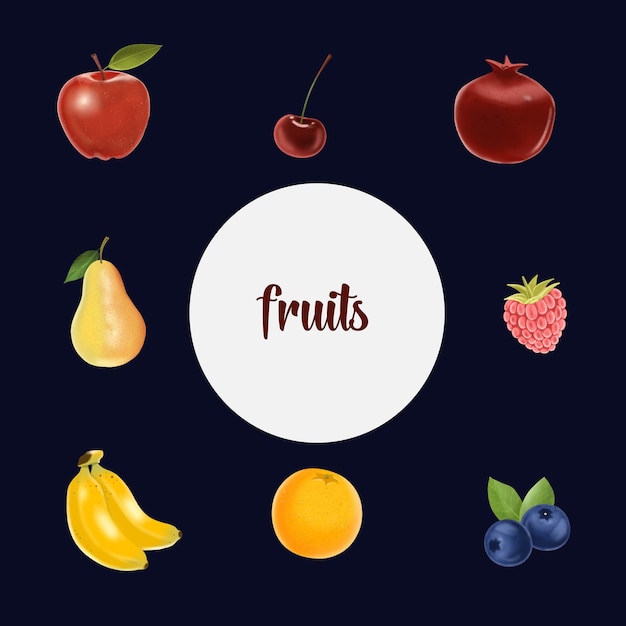 Ilustración del conjunto de frutas