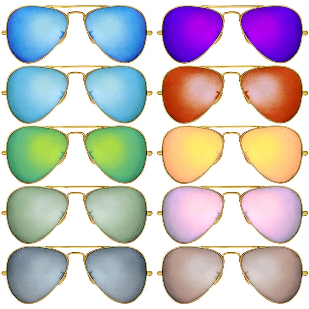 Vector ilustración de conjunto de gafas de sol multicolores