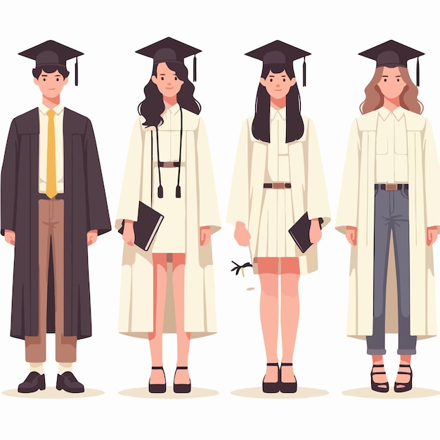 Ilustración de un conjunto de graduados de cuerpo completo con un estilo de diseño plano simple y minimalista