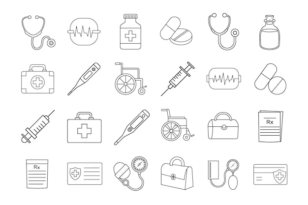 Ilustración del conjunto de iconos de atención médica en fondo blanco