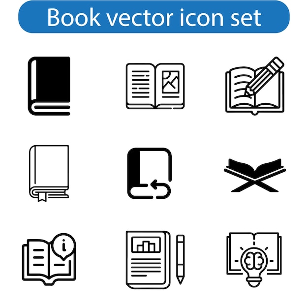 Ilustración del conjunto de iconos del libro de arte vectorial en fondo blanco