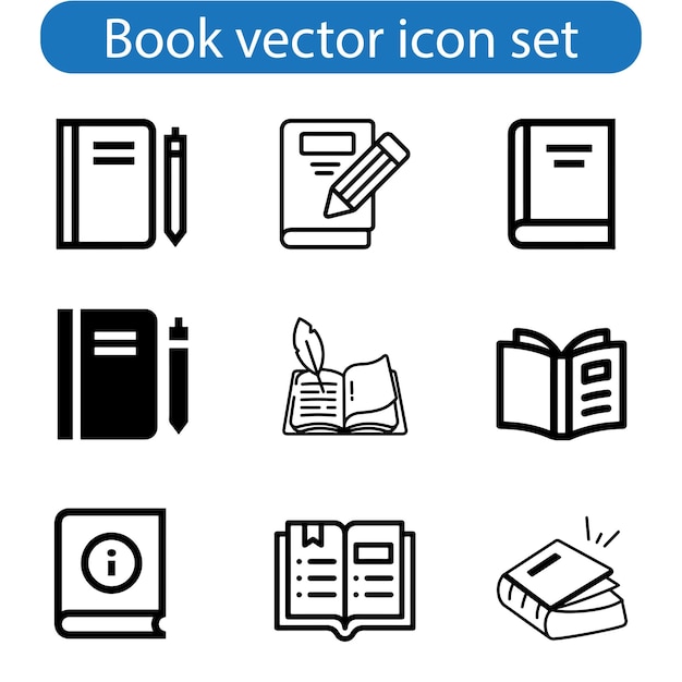 Ilustración del conjunto de iconos del libro de arte vectorial en fondo blanco