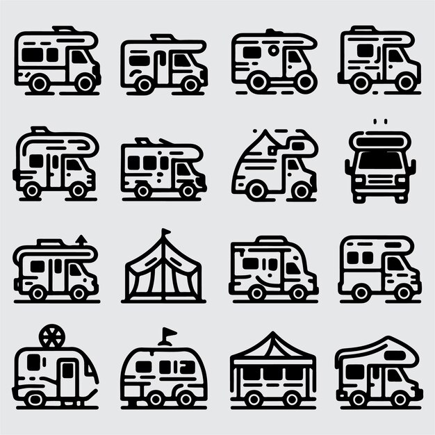 Ilustración del conjunto de iconos de la línea de campistas