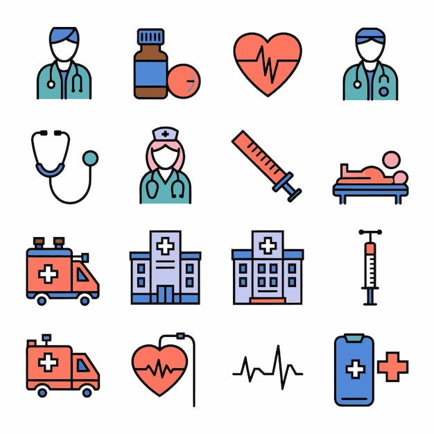 Ilustración del conjunto de iconos médicos
