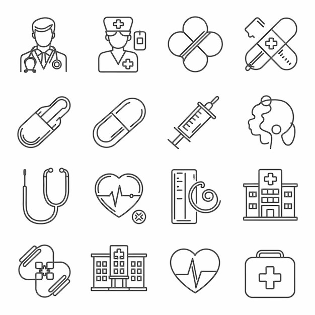 Ilustración del conjunto de iconos médicos