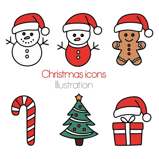 Ilustración de un conjunto de iconos navideños