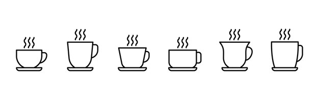 Ilustración de conjunto de iconos de taza y platillo de té vectorial