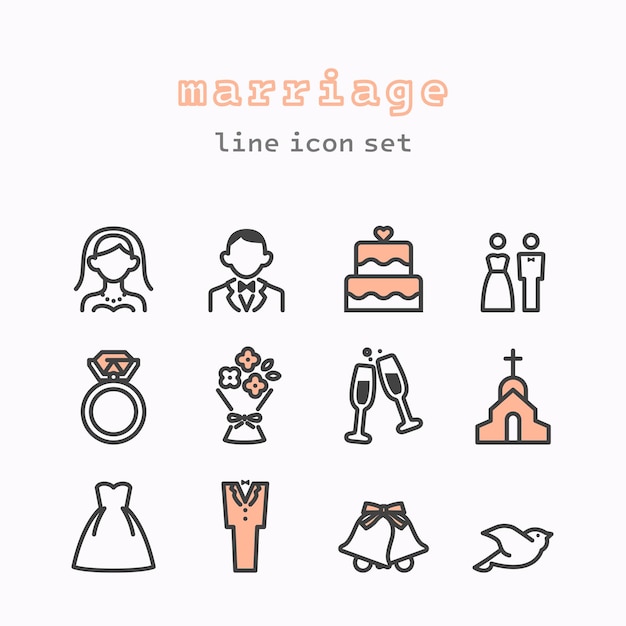 Ilustración del conjunto de iconos vectoriales de bodas