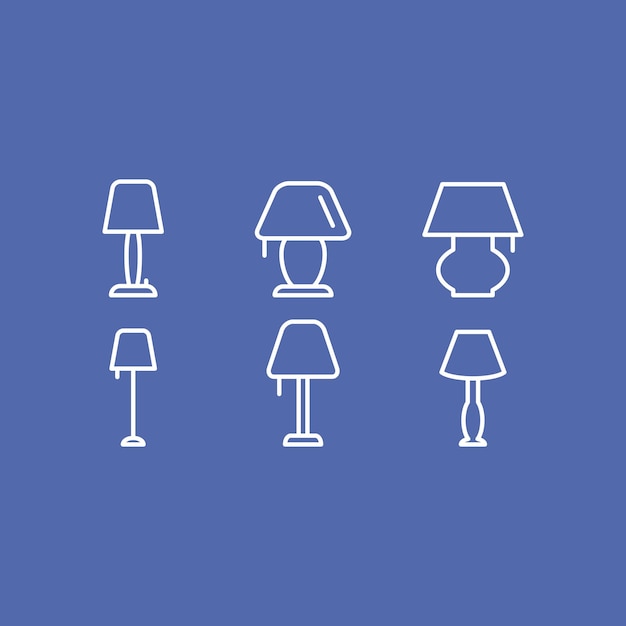 Ilustración del conjunto de iconos vectoriales de la lámpara de escritorio