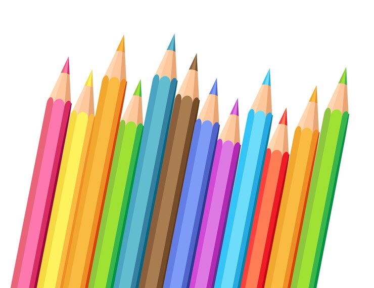 Vector ilustración con un conjunto de lápices de colores realistas lápices de colores aislados sobre fondo blanco artículos de regreso a la escuela diseño de plantillas para presentaciones, publicaciones, educación