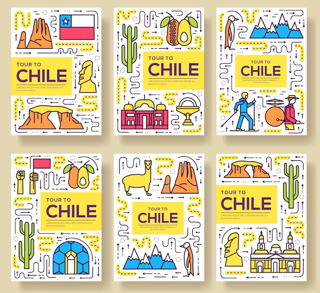 Ilustración de conjunto de línea fina de tarjetas de chile