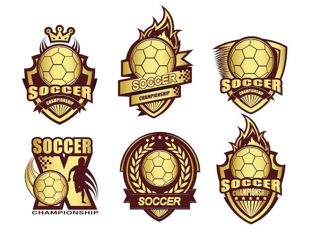 Ilustración del conjunto de logotipo de fútbol dorado