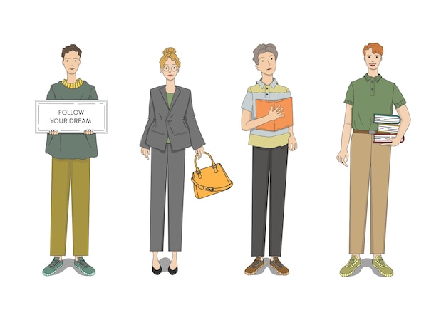 Ilustración de conjunto de mujeres y hombres de inicio