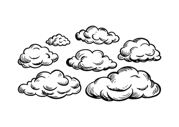 Ilustración del conjunto de nubes dibujada a mano