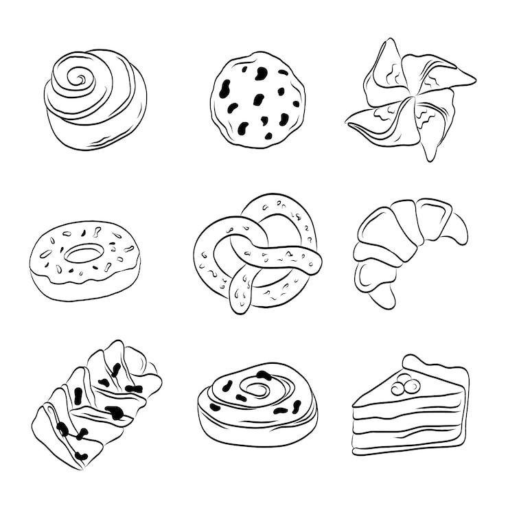 Vector ilustración de conjunto de panadería de bocadillos dibujada a mano ilustración vectorial