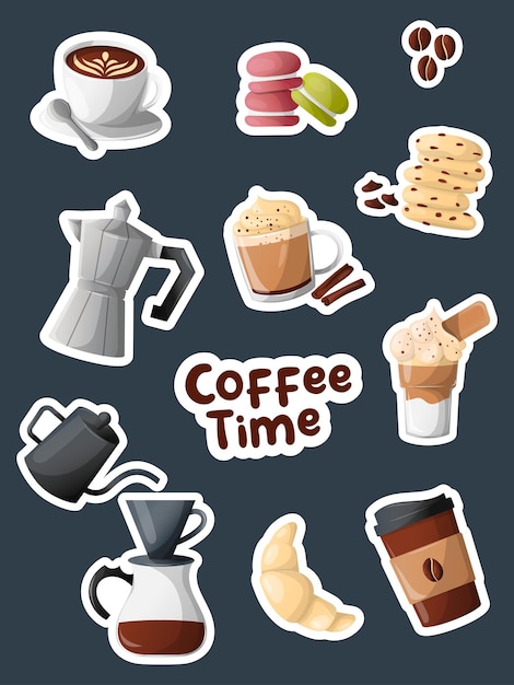 Ilustración del conjunto de pegatinas de café