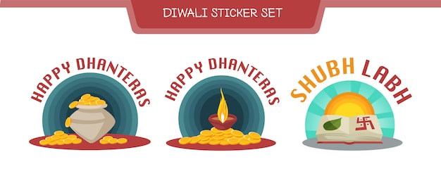 Ilustración del conjunto de pegatinas diwali