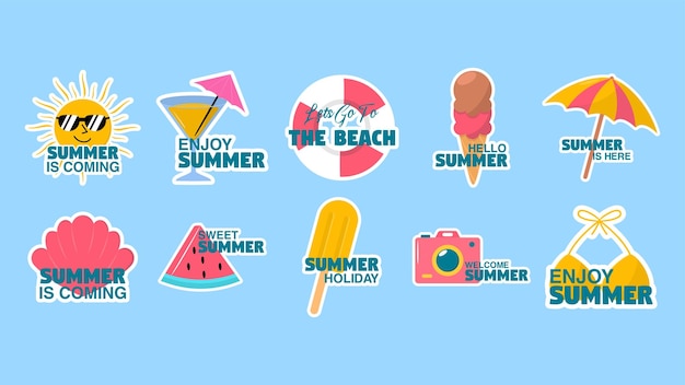 Ilustración del conjunto de pegatinas del elemento de verano