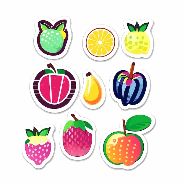 Vector ilustración de conjunto de pegatinas de frutas saludables