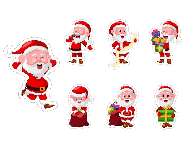 Ilustración del conjunto de pegatinas de Santa Claus