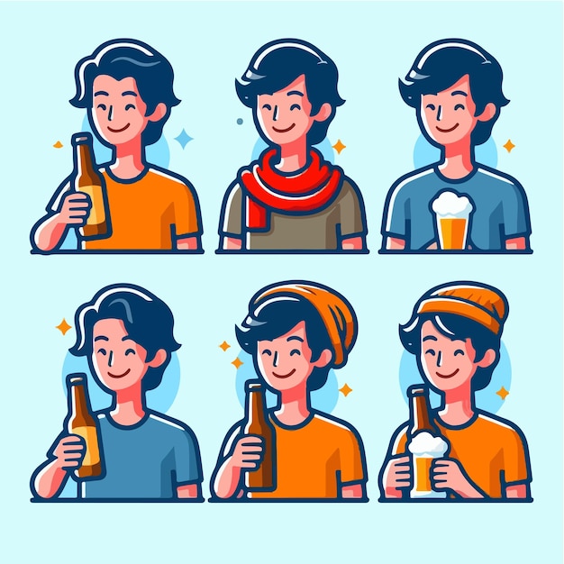 Ilustración de un conjunto de personas bebiendo cerveza en un estilo de diseño plano