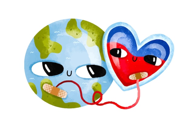 Ilustración del conjunto Planeta Tierra y transfusión de plasma sanguíneo