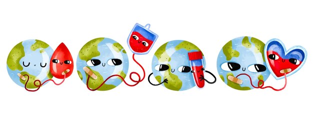 Ilustración del conjunto Planeta Tierra y transfusión de plasma sanguíneo