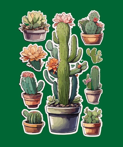 Ilustración de un conjunto de plantas de cactus