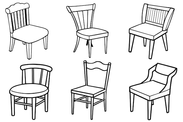Ilustración de un conjunto de sillas diferentes sobre un fondo blanco