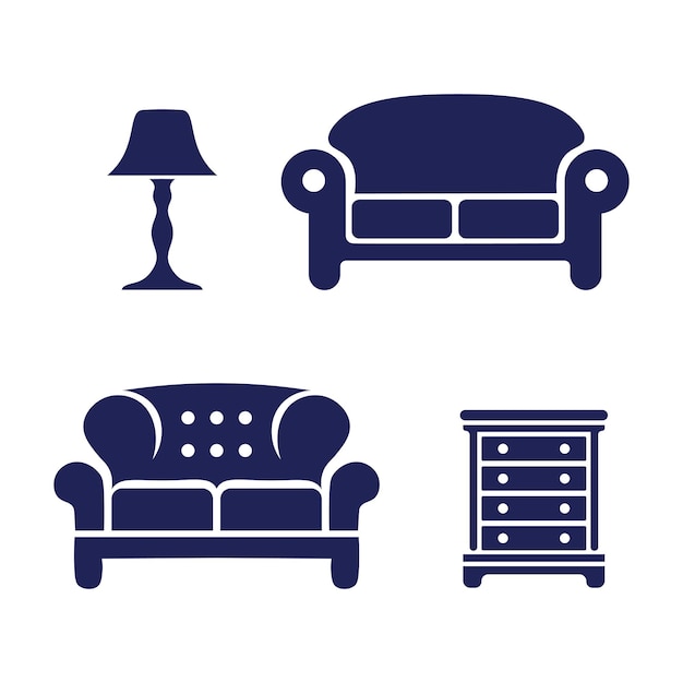 Vector ilustración del conjunto de siluetas de muebles vintage