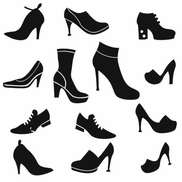 Ilustración del conjunto de siluetas de zapatos