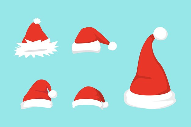 Ilustración del conjunto de sombreros de Santa en diseño de dibujos animados