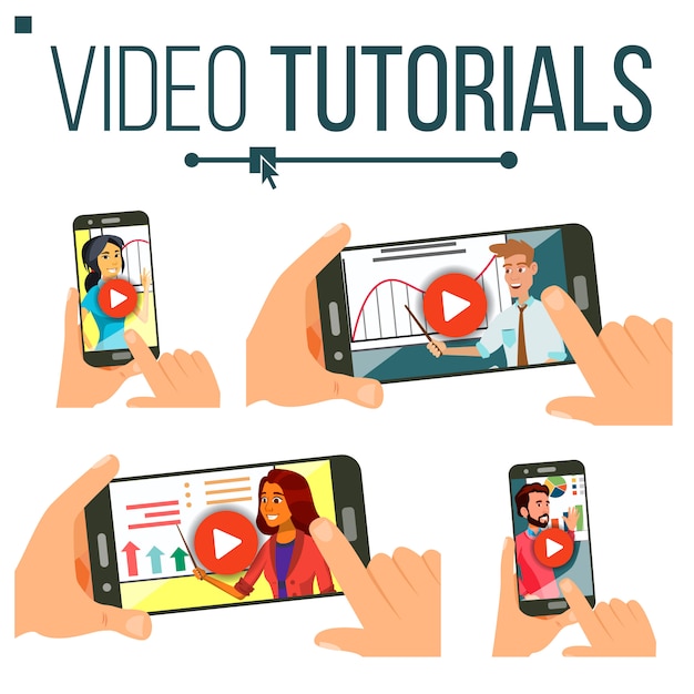 Vector ilustración del conjunto de tutoriales en video