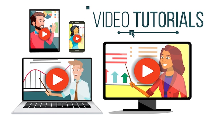 Vector ilustración del conjunto de tutoriales en video
