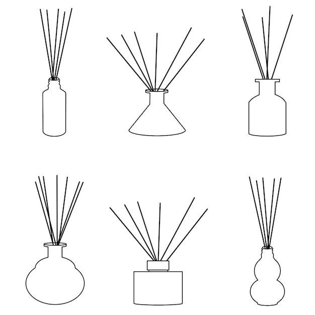 Ilustración de conjunto de vectores de aromaterapia casera difusores con palo en estilo lineal colección simple