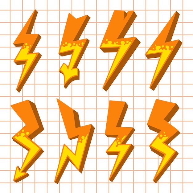 Ilustración de conjunto de vectores de color de relámpago dibujado a mano