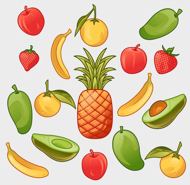 Ilustración de conjunto de vectores de frutas frescas