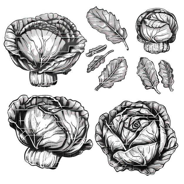 Vector ilustración del conjunto de vectores planos de repollo verde de alta calidad